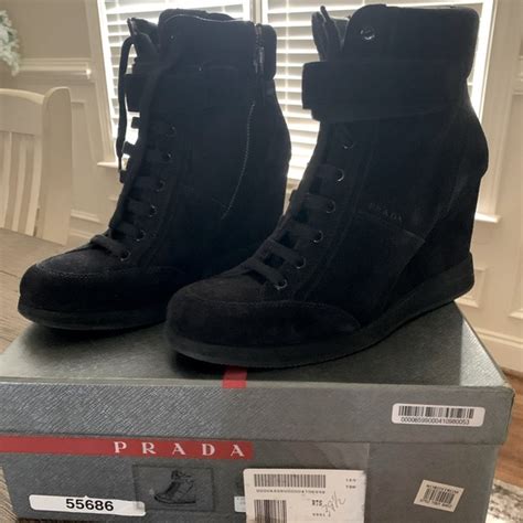 prada black suede wedge hi-top sneakers|Prada downtown sneakers.